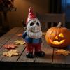 Cute Scary Masked Gnomes Halloween Voorhees Resin Figurine, Horror Hockey Mask Gnome Statue Durable Indoor Window Displays with Knife, Distressed