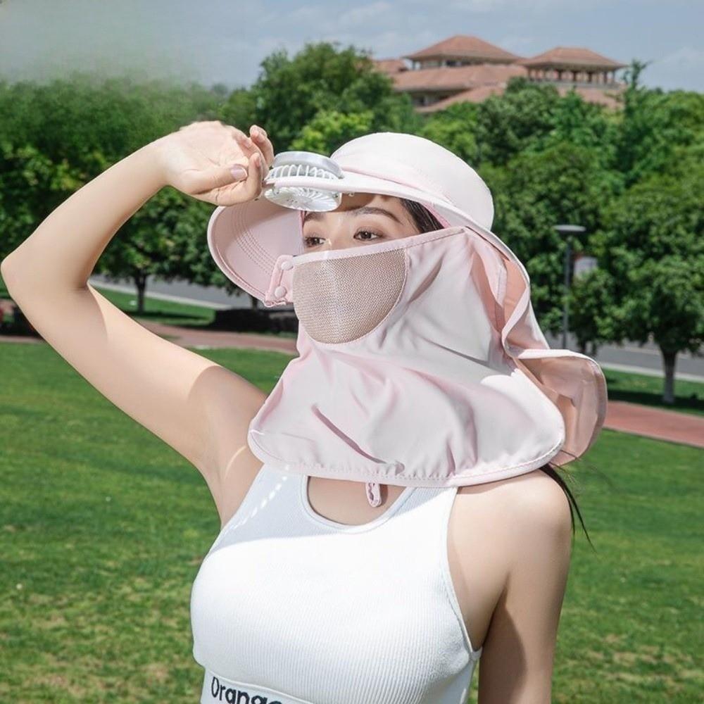 Chapéu Ventilador Solar de Aba Larga com Proteção Facial Chapéu de Pescador Chapéu Fashion com Proteção UV Roupa de Praia