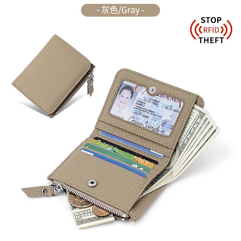 Japanese Style Fashion Ultra Thin Short Purse Large Capacity Women RFID Real Leather Wallet Zipper Coin Card Purse