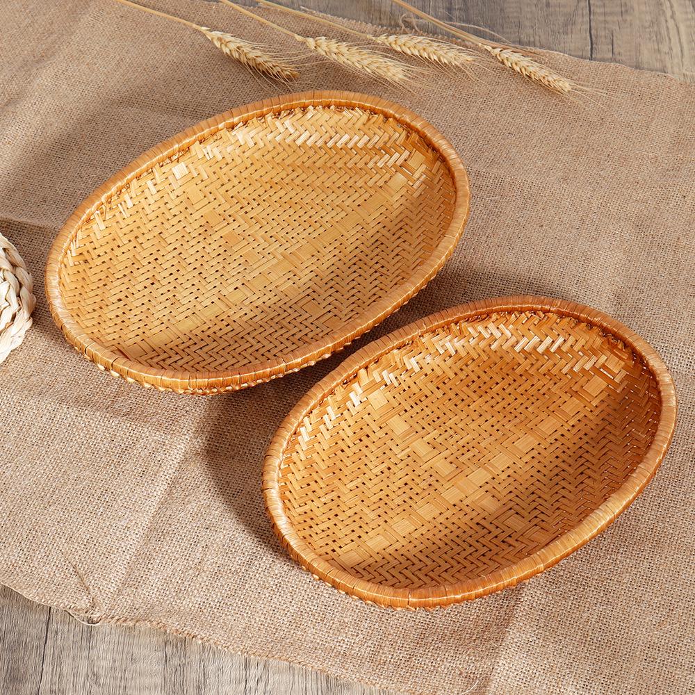 Плетеная бамбуковая веялка ручной работы: Сельская бытовая сушилка, Подставка для фруктов и закусок, Овальная бамбуковая тарелка. Smoked, 25x17x3cm