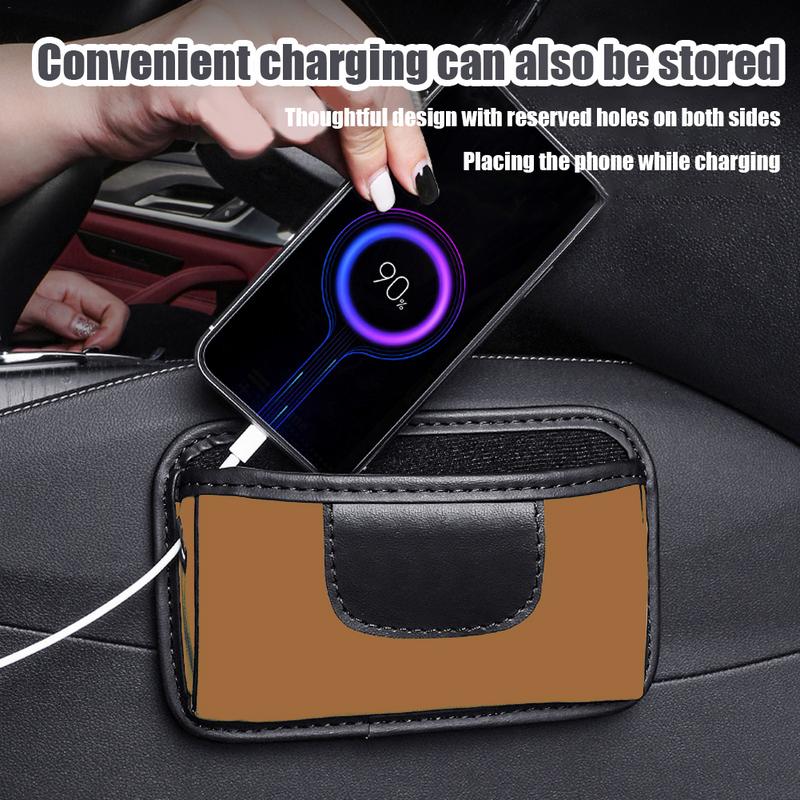 Car Side Pocket Organizer Artificial Leather Console Organizer Bag Adhesive Car Door Side Pouch Storage Bag For Phones Cards