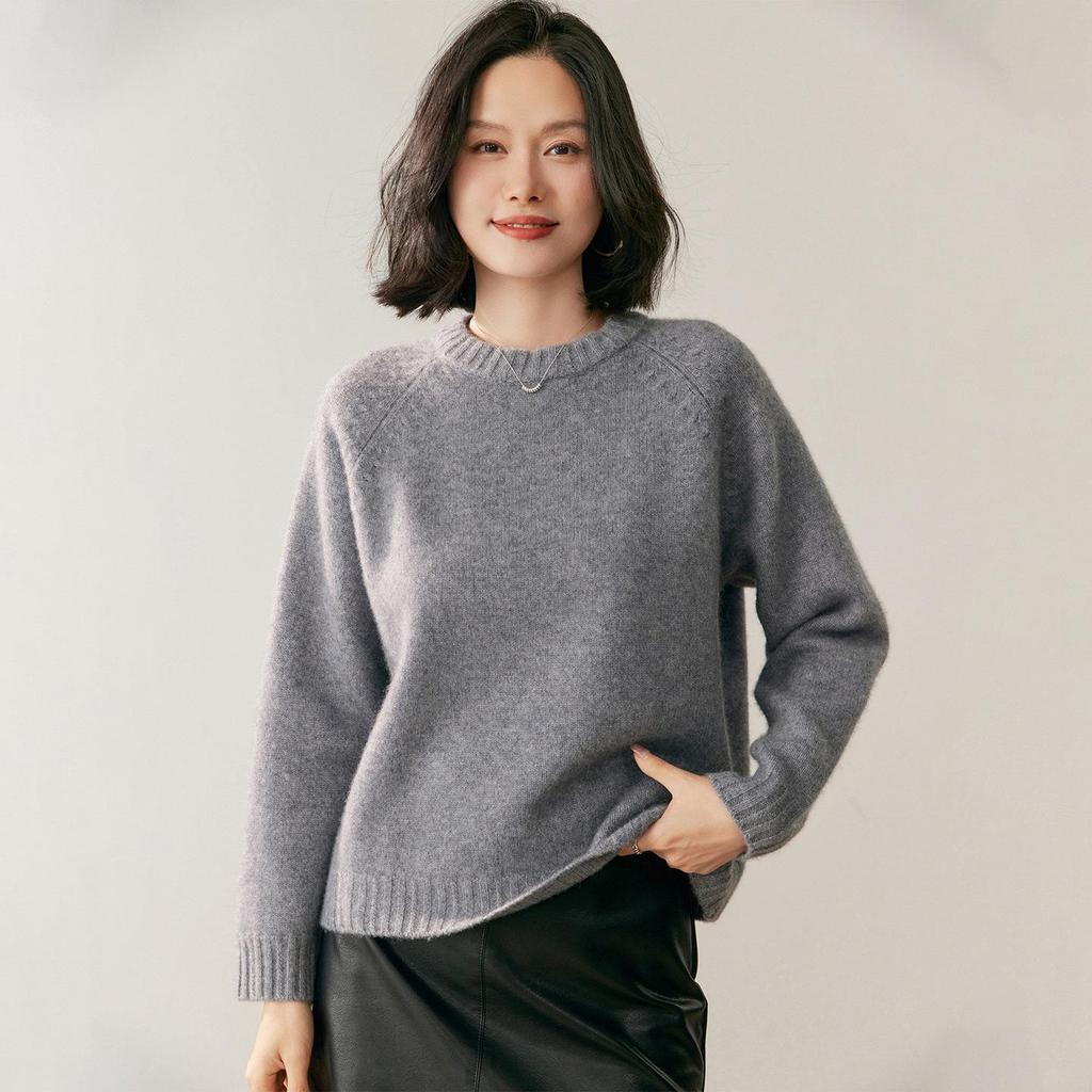 Women's Thickened Cashmere Raglan Sweater: Double-Layer, Loose Fit, Round Neck, Fashionable Knitted Base Layer, Lazy Style
