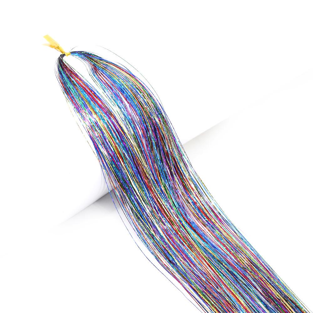 Gold Thread Laser Silk Wig & Seven-Color Hair Extensions with Tinsel Glitter Braiding Strips - 120cm