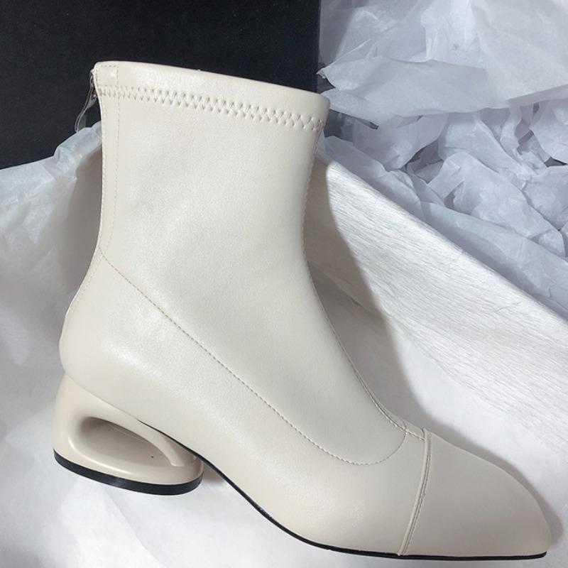 Fashion 2025 New Women's Hollow Heel Square Head Metal Modern Short Boot for Women Winter Street Style Mid Heel Boots Female