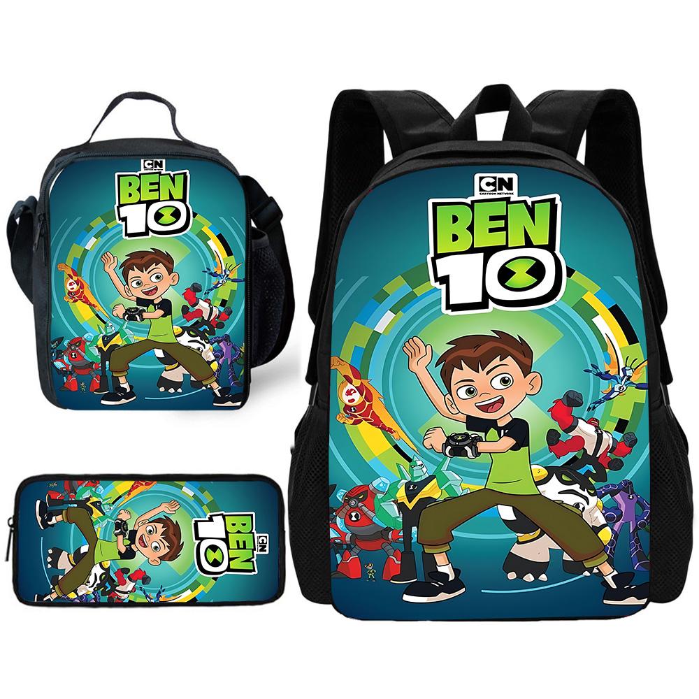 Child School Cute Cartoon Ben Tennyson 10 Backpack with Lunch Bags ,Pencil Bags ,School Bags for Boys Girls Best Gift
