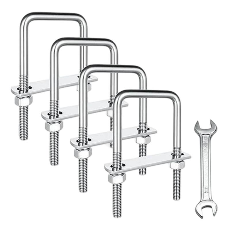 

4Pcs Square U Bolt Collection Strong Corrosion Resistant Fasteners set for General Pipe Fastening Wood Trailer Clamp 1
