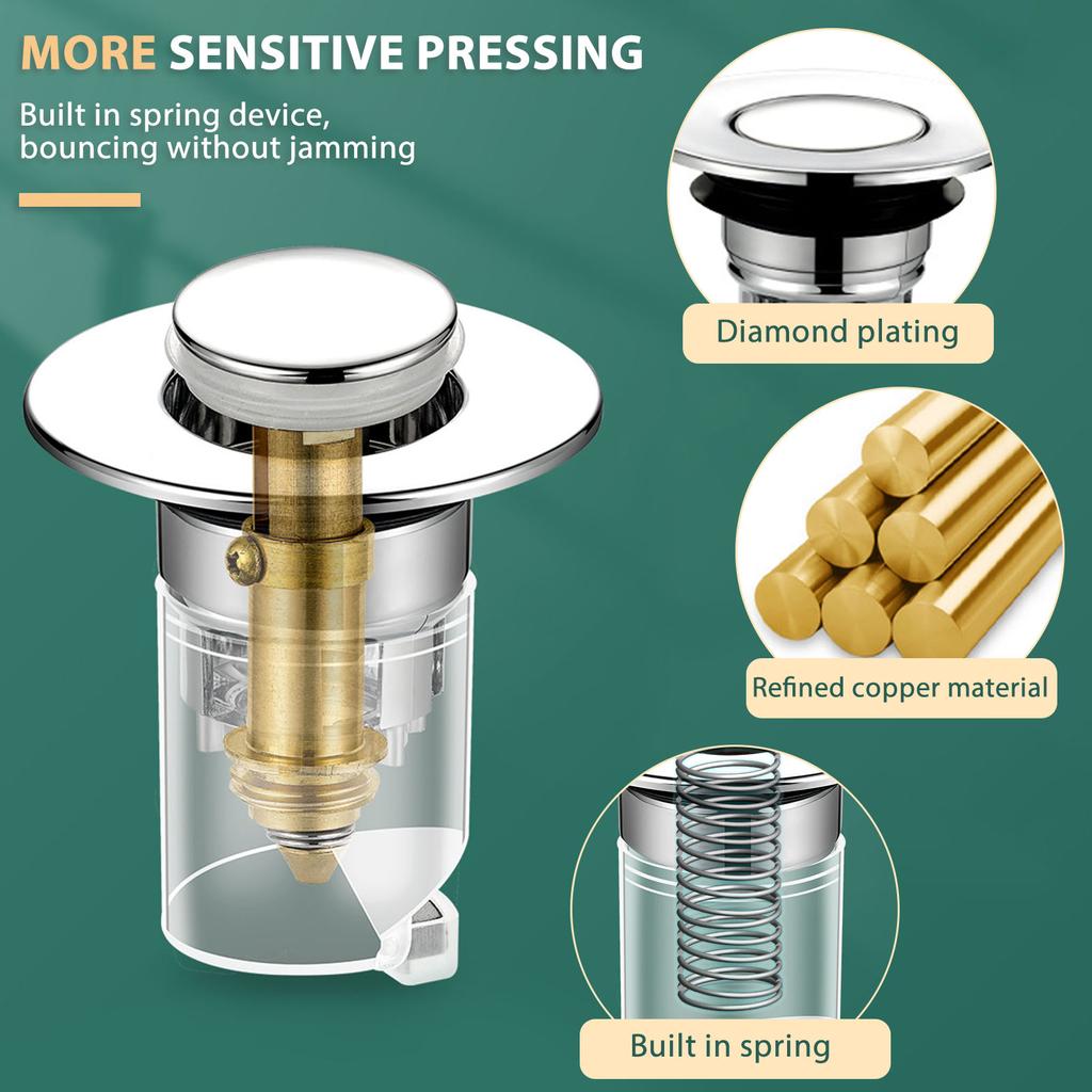 Universal Washbasin Leaking Stopper Push Type Bounces Drain Filter for Bathroom Kitchen