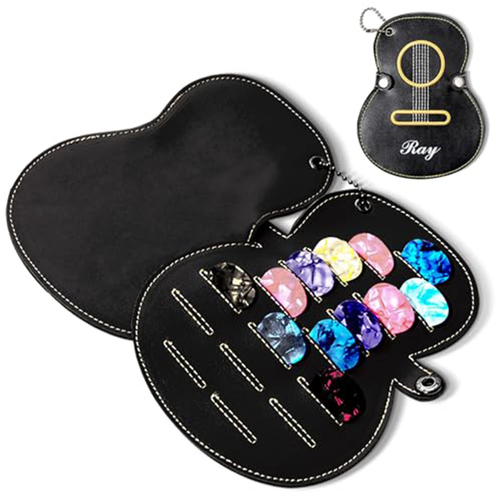 

Коробка для медиаторов с 17 слотами, настраиваемое имя, держатель медиатора в форме гитары, сумка для хранения медиаторов для любителей гитары One Size чёрный