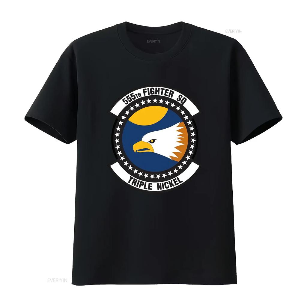 USAF Licensed 555th Fighter Squadron T Shirt D3 Triple Nickel Design with Eagle Logo vintage Washed Stretched Casual Slightly