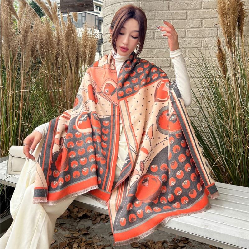 Persimmon Ruyi Jacquard Scarf Women's Autumn and Winter New Double-sided Thickened Imitation Cashmere Shawl Long Version Thickened Warm Scarf