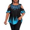 Plus Size Womens Short Sleeve Round Neck Off Shoulder Gradient Print T Shirt