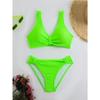 Summer New Women's 2 Piece Swimsuit Solid Color High Waist Bikini Set V-neck Backless Beach Vacation Bathing Suit Swimwear