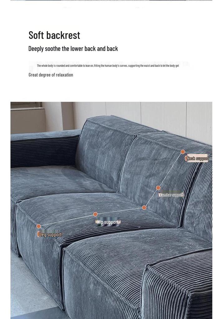 Retro Corduroy Fabric Sofa with Pure Sponge Tofu Block Design