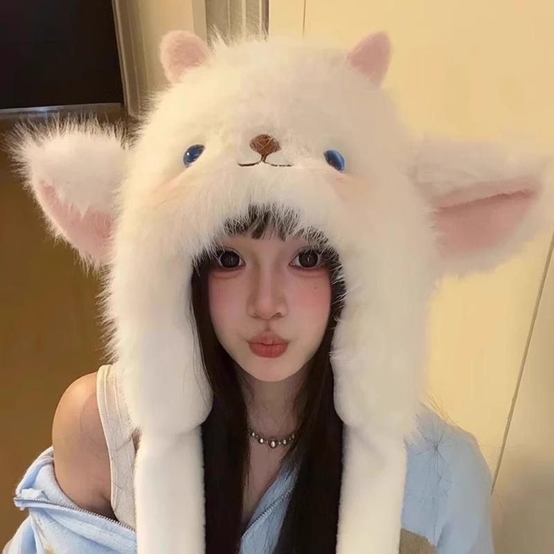 Cute cartoon ears move lamb thickened warm plush hat women's winter cold ear protection Internet celebrity Lei Feng hat