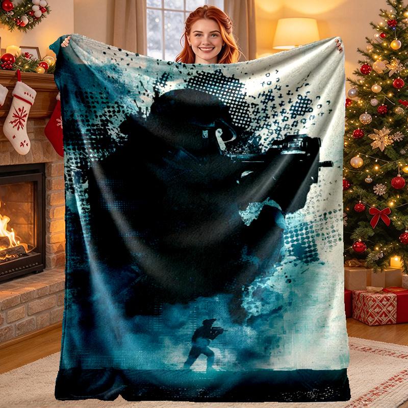 Counter Strike Pattern Blanket for Home Decoration, Bed, Sofa, Car Travel, Camping, Suitable for All Seasons, Birthday Christmas Gift