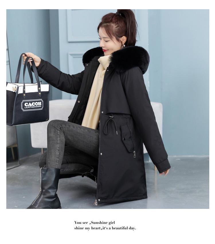 Women's Mid-Length Velvet-Enhanced Parka, Plus-Size Winter Cotton Coat, Trendy Padded Jacket.