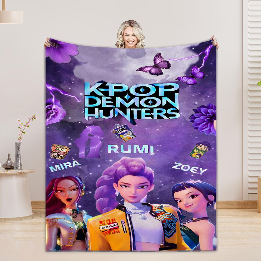 KPOP D-Demon H-Hunters Flannel Blanket For Office Home Camping Nap Leisure Blankets Birthday Gifts For Girls Home Decor
