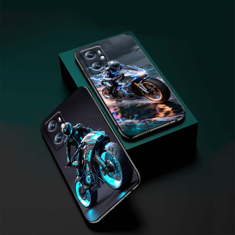 Creative motorcycle rider cool For OPPO Reno 5 6 7 A96 A40 A58 Realme GT A74 A78 Neo2 A74 A78 Find X5 X3 X7 X8 Black Phone Case