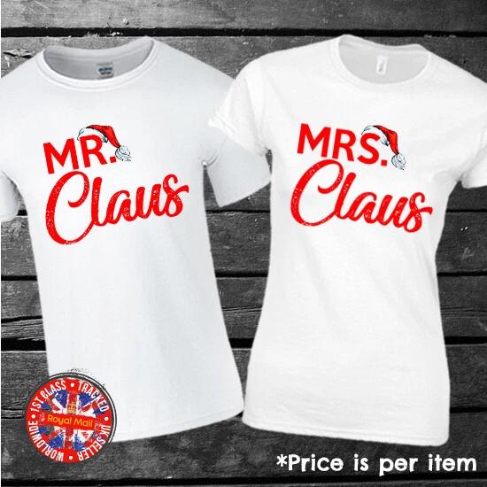 Mr Claus Mrs Claus Christmas Xmas Matching T-shirt Set Marriage Wedding Gift XL