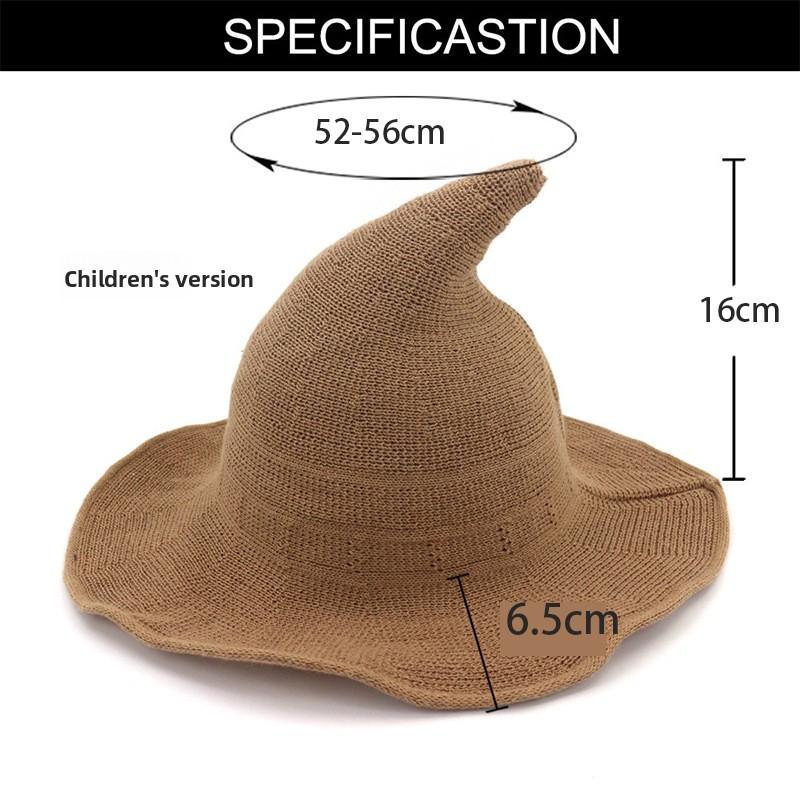 Cotton Knit Pointed Wizard Hat Womens Wide Brim Witch Hat Foldable Bucket Hat