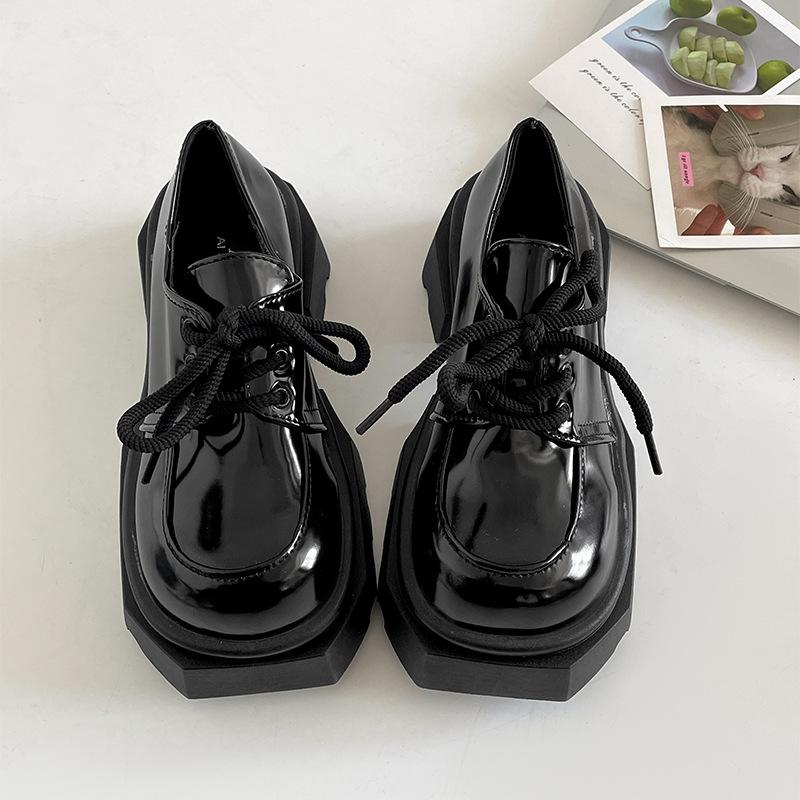 

Fashion trend British style platform small leather shoes women s 2025 new spring and autumn with skirt round head Mary Jane single shoes 35 чёрный