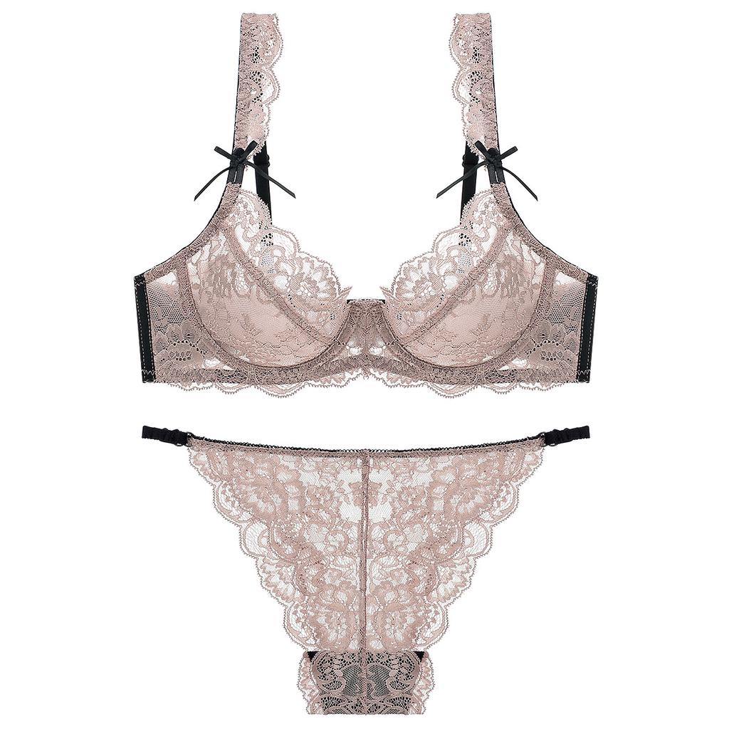 French sexy lace underwear women's summer ultra-thin breathable large size underwear large chest small anti-sagging bra