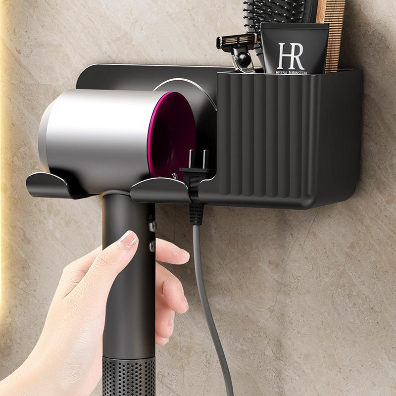 Punch-Free Wall-Mounted Bathroom Hair Dryer and Storage Rack