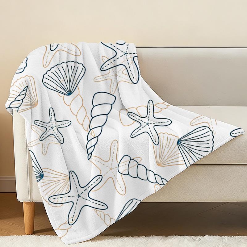 Soft Cozy Flannel Blanket, Solid Color Ocean-Themed, Warm Throw for Home Decor, Christmas & Halloween, Casual Indoor Use