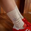SNOOZY Smile Embroidered Knit Socks - Beige