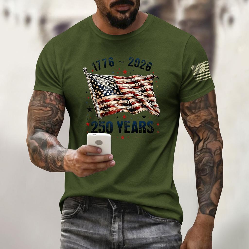 Men's Holiday Print Round Neck Short Sleeve Top Casual Sports Top