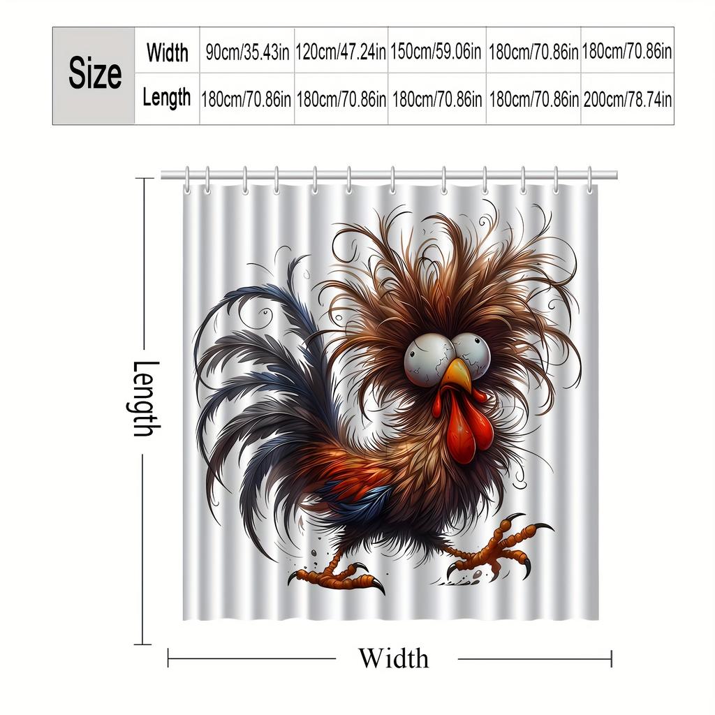 Funny Rooster Shower Curtain Cartoon Chicken Art Humor Animal Design Bathroom Decor Waterproof Printed Bath Curtain Home Fashion