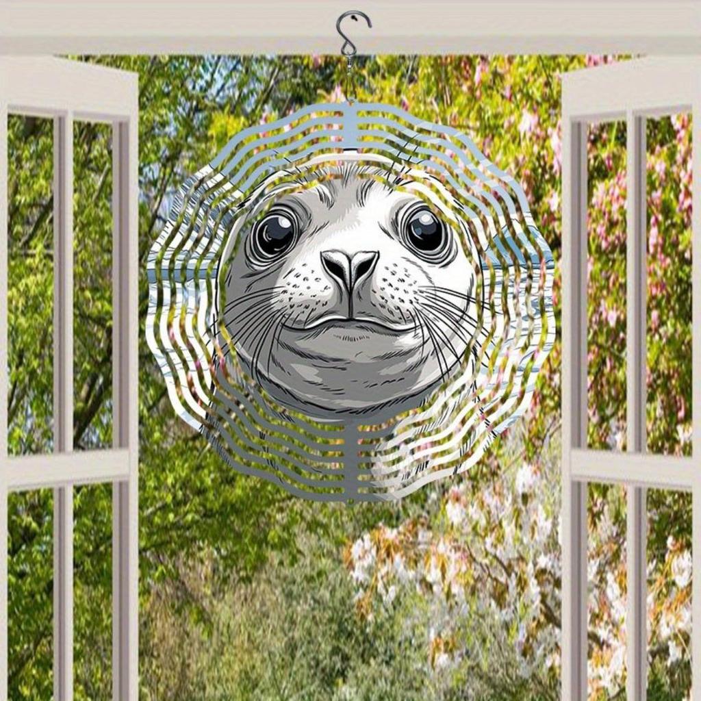 2D Metal Wind Turbine Decor – Glacier Seal Pattern Design, Outdoor Garden & Terrace Ornament for Courtyards, Balconies