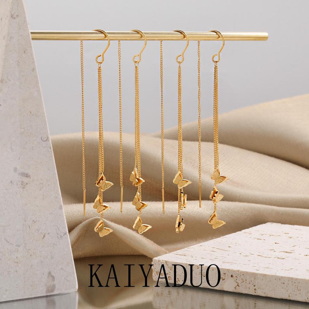Fresh Sweet Long Butterfly Earrings for Women, Gold-Plated Titanium Steel, Fashionable and Unique Design from South Korea’s Dongdaemun