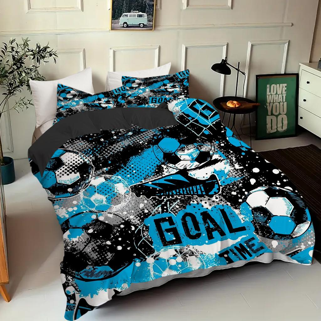 Football Blue Watercolor Pattern 3D Printed Duvet Cover Luxury Sports Style Bedding Set Soft Comfortable Quilt Cover Pillowcase