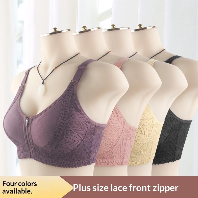 Zipper Bra Women's Wirefree Adjustable Shoulder Straps Large Size Underwear 38-52