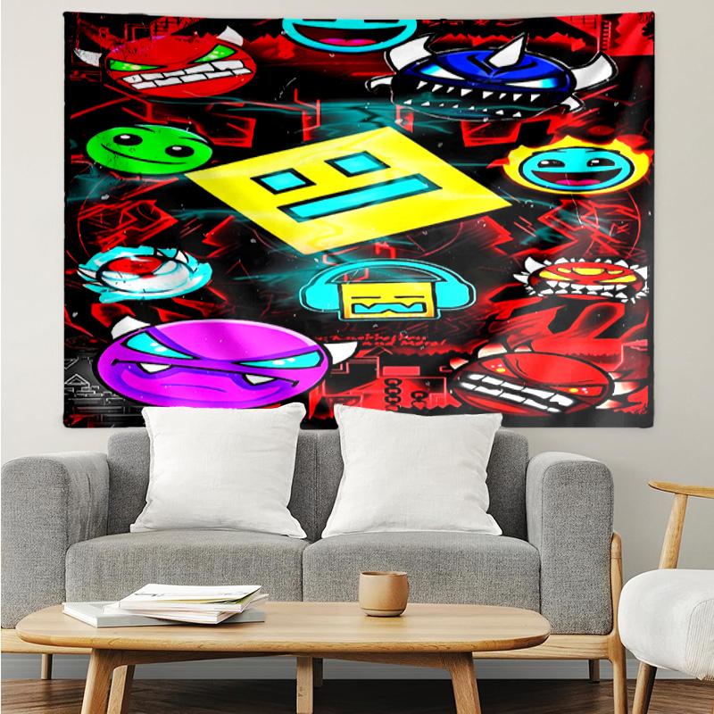 Geometry Dash Tapestry for Bedroom Aesthetic Classroom Tapestries Wall Hanging for Living Room Dorm Office,Ideal Creative Gift