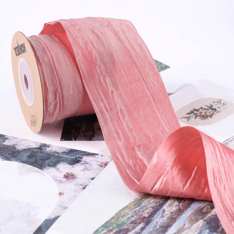 

1Roll Hair Accessories Decoration DIY Adorn Pearlescent Gift Box Silk Ribbon Wedding Ribbon Wrinkled Sewing Bow Tie 5CM*10 рожевий
