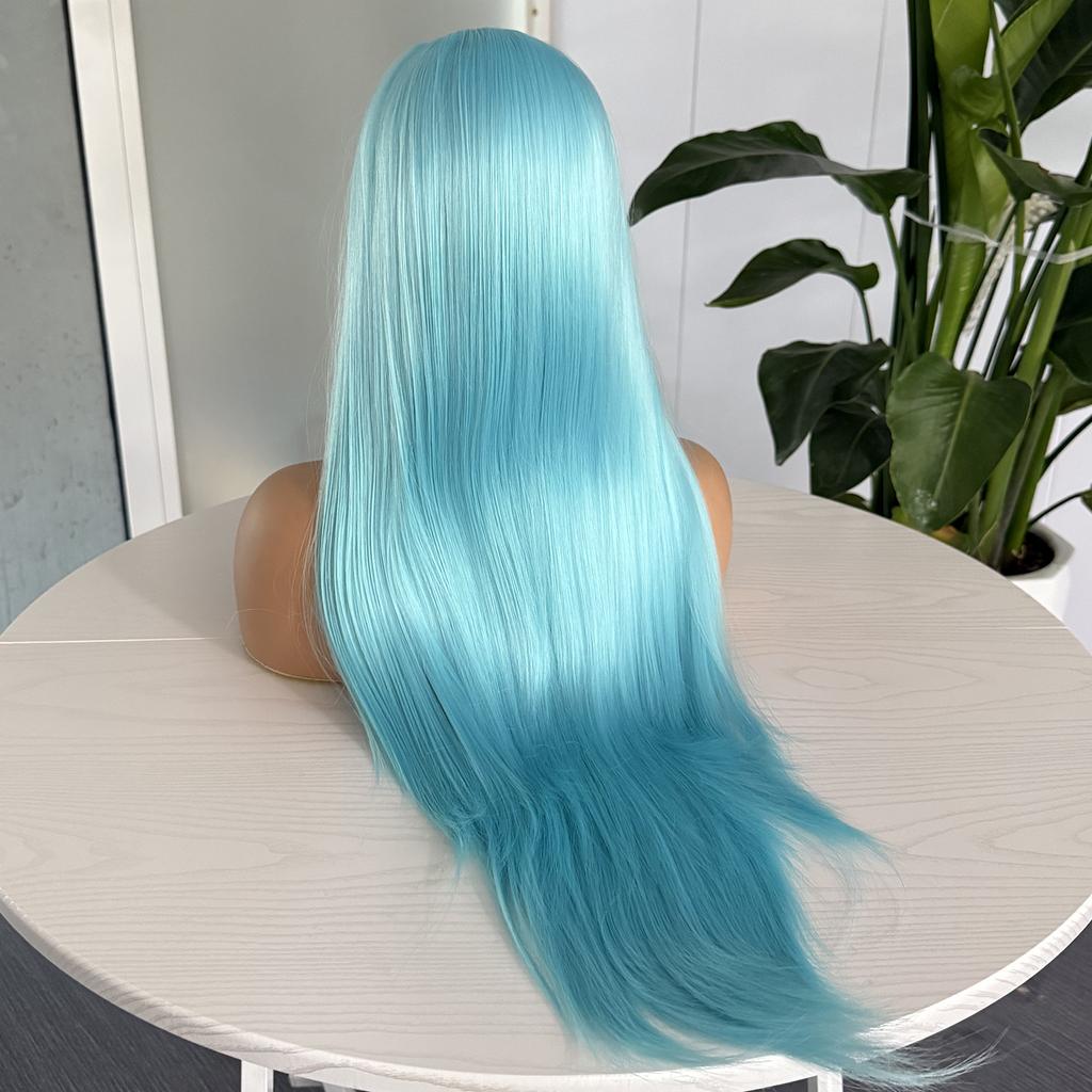 Blue Lace Front Wig 13x4 Long Silky Straight Synthetic Hair Wigs for Women Glueless Natural Hairline Daily Use Cosplay Party Wig