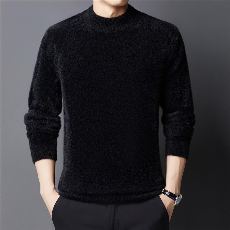 Men's Thick Chenille Velvet Turtleneck Sweater with Golden Carving