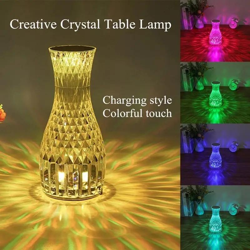 3/16 Colors Changing RGB Touch Light Diamond Table Lamp Crystal Table Lamp Fish Scale Shape USB Charging Nightstand Light