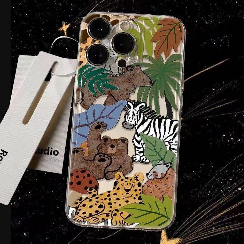 Tropical Forest Animals Phone Case Apple iPhone16ProMax-Soft Silicone Shockproof Creative Full Cover On iPhone 16/15/14/13/12/11/Pro/Plus/ProMax