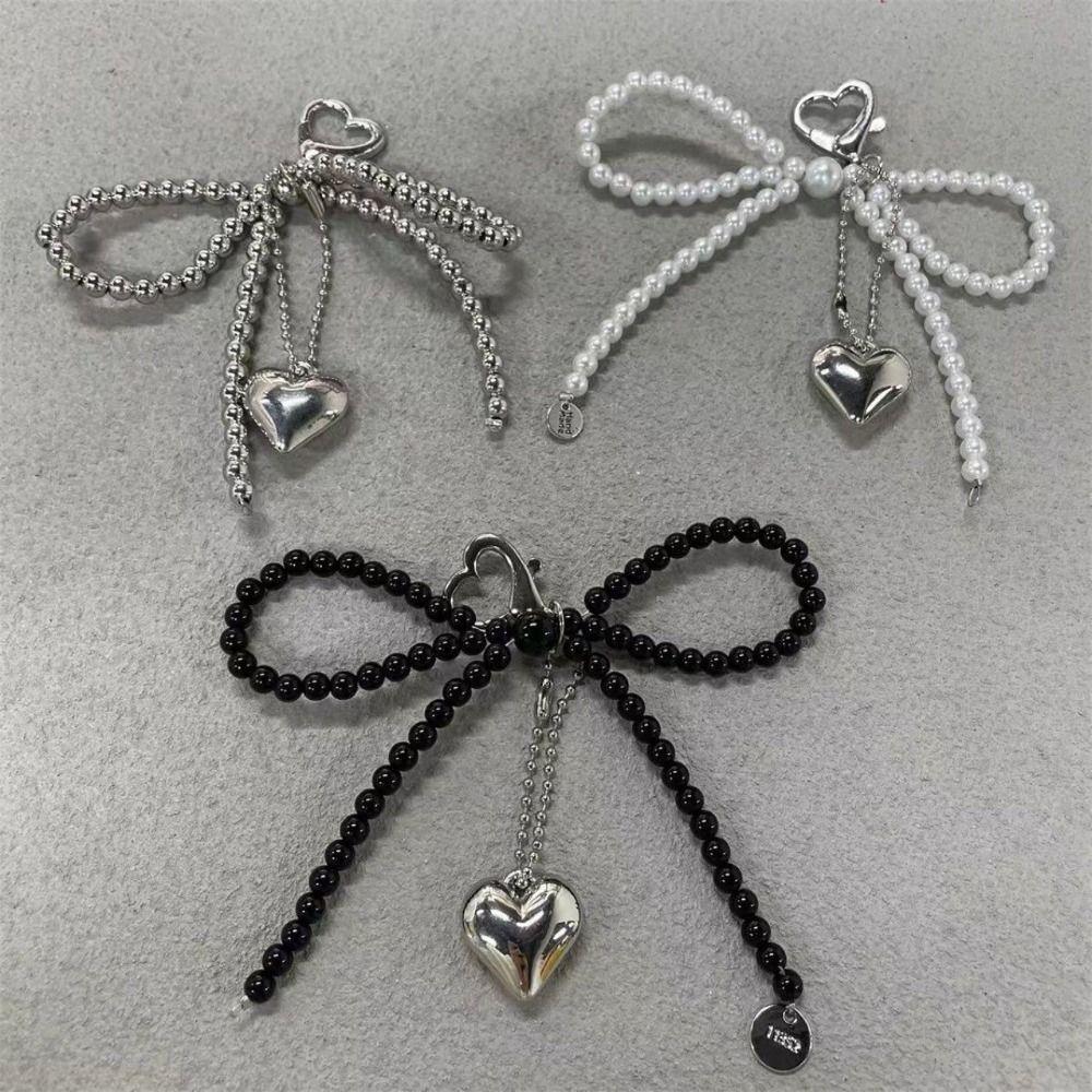 Bag Pendant Bow Keychain Keyring Pearl Bow Phone Charms Pendant Heart Phone Chains  Women Girls