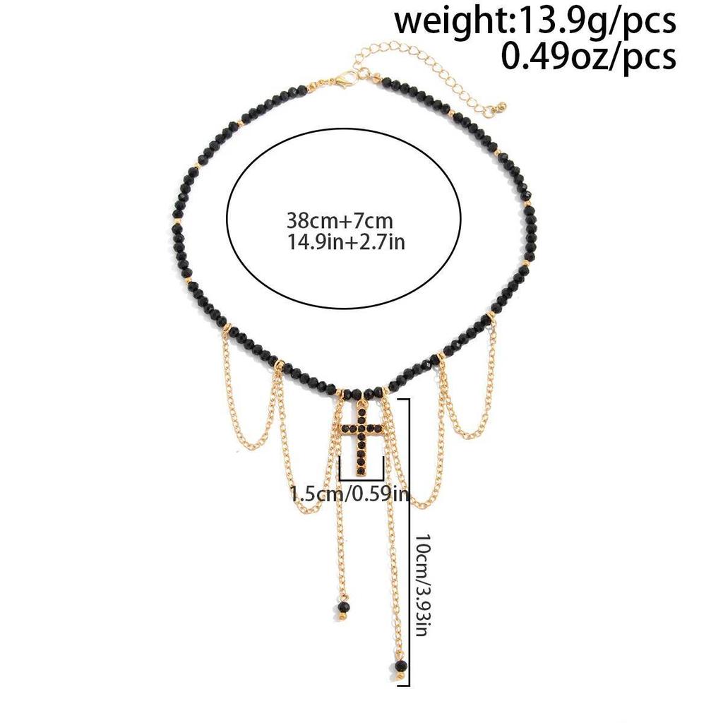 IngeSight.Z Trend Creative Crystal Beaded Chain Choker Necklace Women Exquisite Cross Rhinestone Tassel Pendant Necklace Jewelry