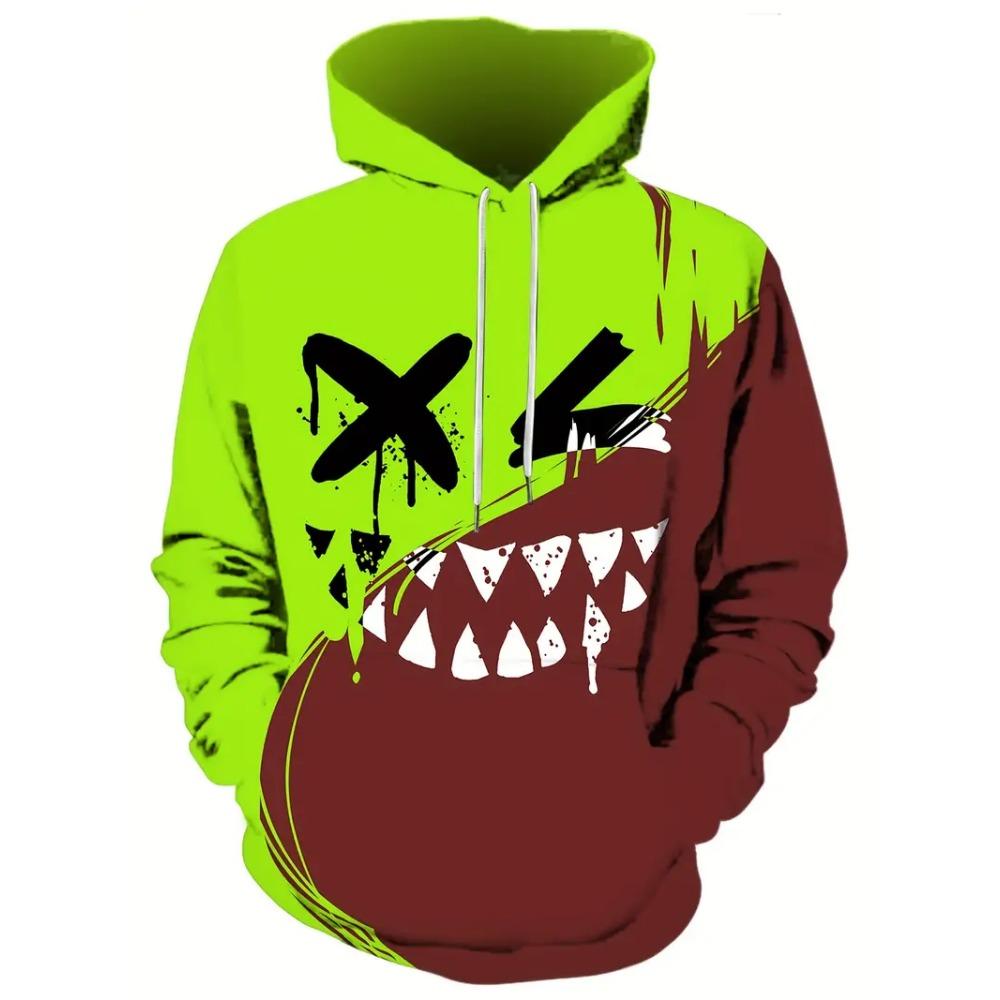 Herren Kreativer Smiley-Gesicht Muster Bedruckter Hoodie Modischer Herren Trend-Hoodie Lässiges Design Hoodie mit Tasche Streetwear