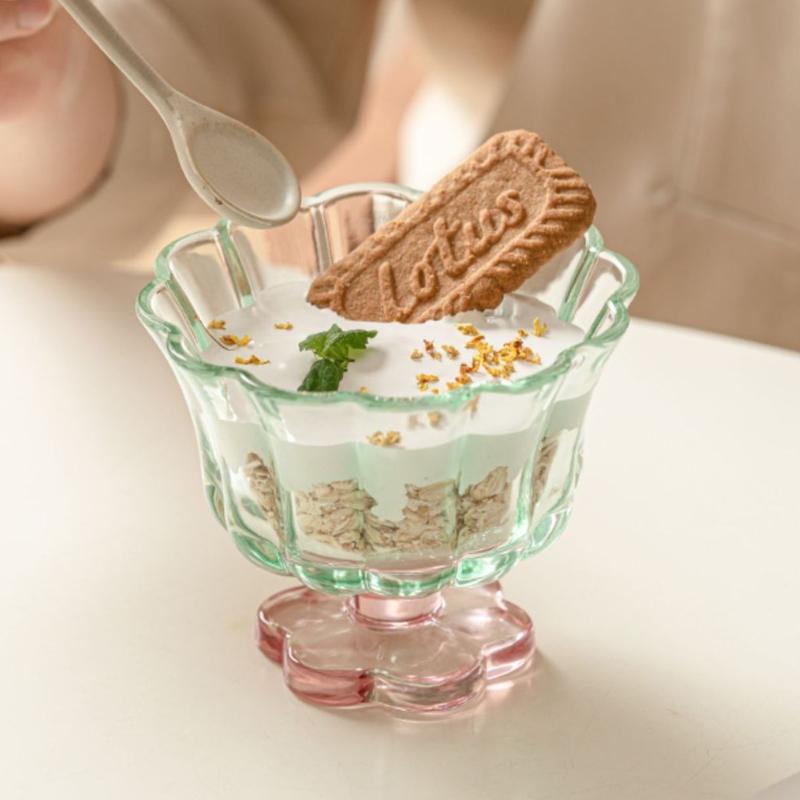 Chinese Petal Dessert Cup Oatmeal Milk Glass Juice Cups Coffee Mugs Drinking Whisky Cocktail Glasses Drinkware Barware Tableware