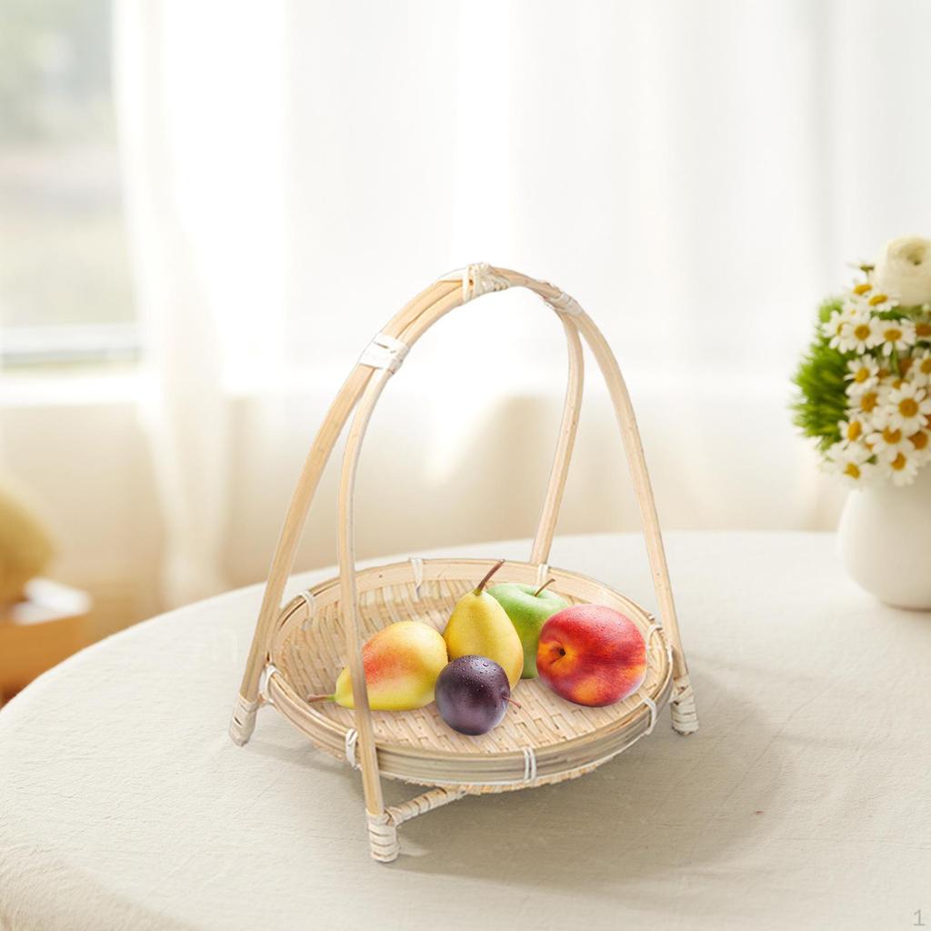 Bamboo Woven Fruit Basket Storage Serving Tray Food for Kitchen