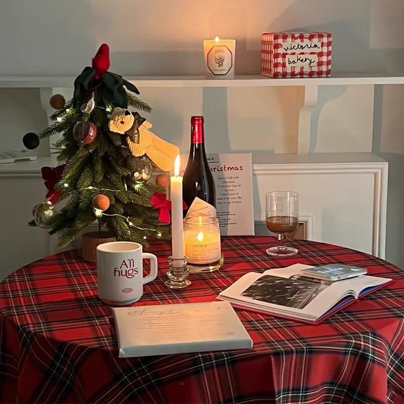 Plaid Tablecloth Christmas Red Green Rectangle Party Table Cloth Vintage Dining Table Cover for Home Living Room Xmas Decoration