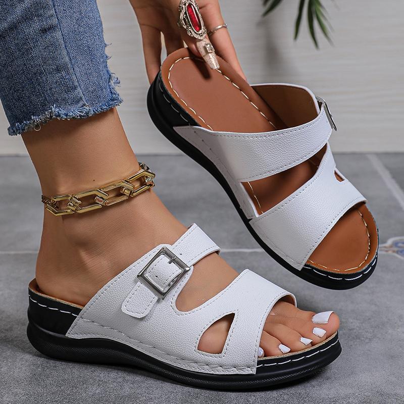Women Lightweight Wedge Heels Sandals for Summer 2024 Non Slip Thick Sole Beach Slippers Woman Fashion Buckle Platform Sandles