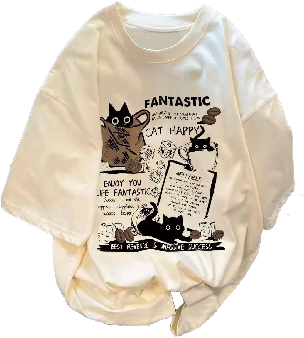 

Unisex Y2K Cat Letter Print T-Shirt Harajuku Kawaii Casual Oversize T-Shirts Short Sleeves Cotton Tops 5XL різнокольоровий