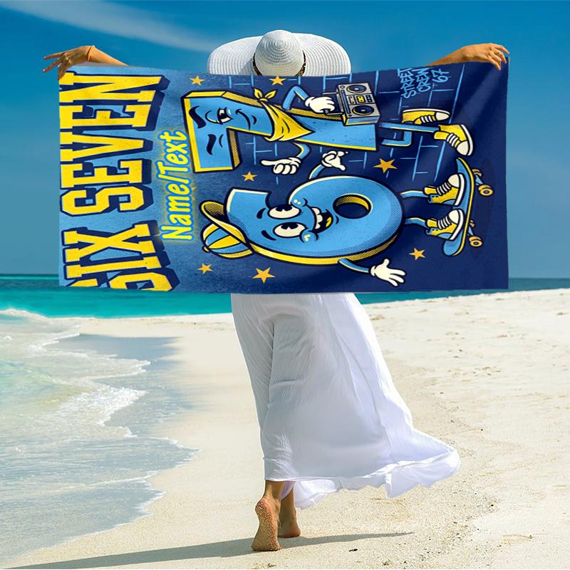 1PC Custom Name "Six Seven Skateboard Fun" Beach Towel Highly Absorbent And Sand-Resistant Towel for Swimming, Pool, Yoga, And Travel Lightweight